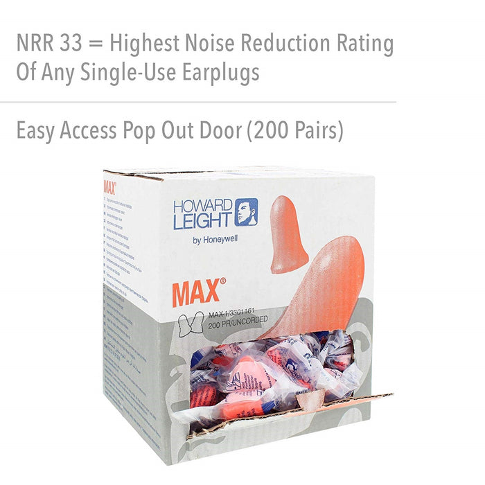 Howard Leight Max-1 Uncorded Foam Earplugs NRR (Noise Reduction Rating) 33 Decibels - BHP Safety Products