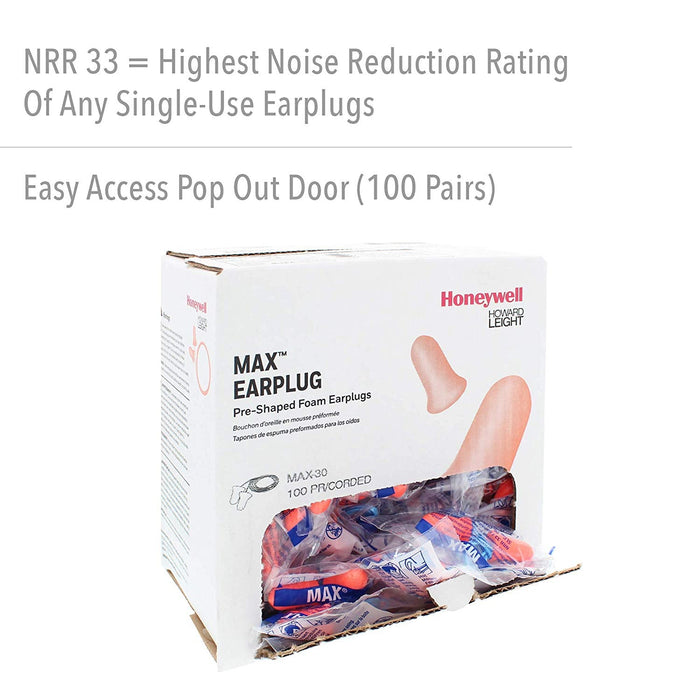 Howard Leight Max-30 Corded Foam Earplugs NRR (Noise Reduction Rating) 33 Decibels - BHP Safety Products