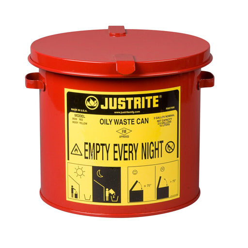 Justrite 09200 Oily Waste Countertop Can (Accepts Small Wipes and Swabs), 2 gallon, Red - BHP Safety Products