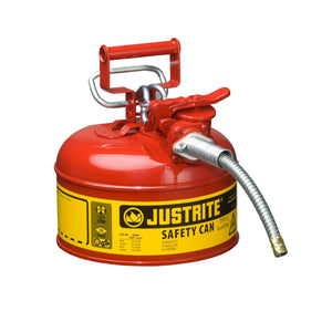 Justrite 7210120 Type II AccuFlow Steel Safety Can for Oil, 1 Gallon, 5/8" Metal Hose, Red - BHP Safety Products