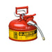Justrite 7210120 Type II AccuFlow Steel Safety Can for Oil, 1 Gallon, 5/8" Metal Hose, Red - BHP Safety Products