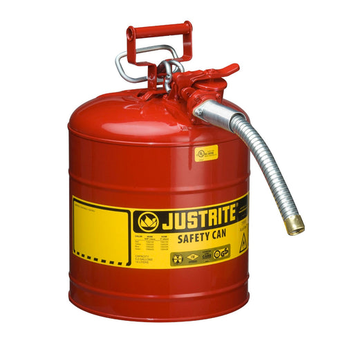 Justrite 7250130 Type II AccuFlow Steel Safety Can for Flammables, 5 Gallon, 1-Inch Metal Hose, Red - BHP Safety Products