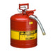 Justrite 7250130 Type II AccuFlow Steel Safety Can for Flammables, 5 Gallon, 1-Inch Metal Hose, Red - BHP Safety Products