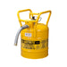 Justrite 7350230 Type II AccuFlow D.O.T. Steel Safety Can, 5 Gallon, 1-Inch Metal Hose, Roll Bars, Yellow - BHP Safety Products