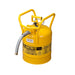 Justrite 7350230 Type II AccuFlow D.O.T. Steel Safety Can, 5 Gallon, 1-Inch Metal Hose, Roll Bars, Yellow - BHP Safety Products