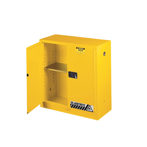 Justrite Flammable Safety Cabinet, 30 gallon, 44 inch Height, 2 Manual-Close Doors, Yellow - BHP Safety Products