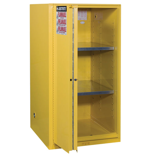 Justrite Flammable Safety Cabinet, 60 gallon, 2 Manual-Close Doors, Yellow - BHP Safety Products