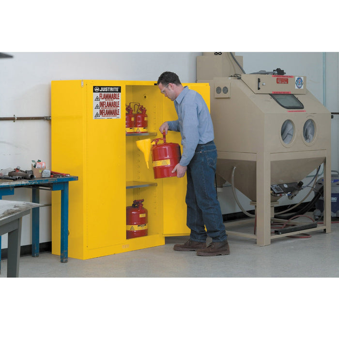 Justrite Flammable Safety Cabinet, 60 gallon, 2 Manual-Close Doors, Yellow - BHP Safety Products