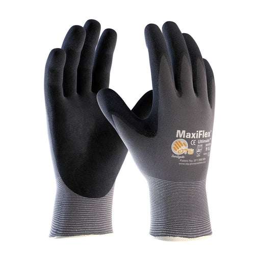 MaxiFlex Ultimate Seamless Knit Nylon / Elastane Glove with Nitrile Coated MicroFoam Grip on Palm & Fingers, 34-874, 1 Pair - BHP Safety Products