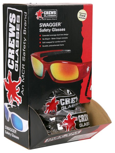 MCR Crews Swagger Safety Glasses, Sporty Sunglasses, ANSI Z87.1 - BHP Safety Products