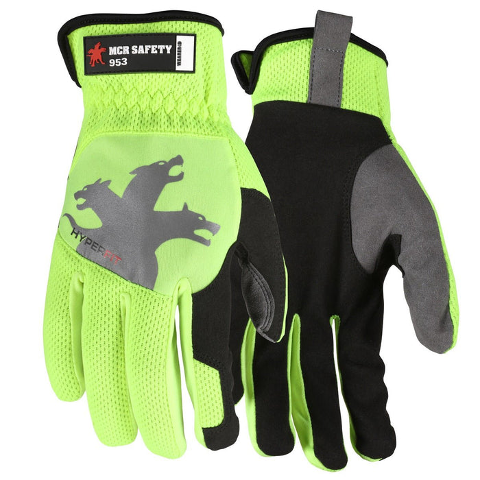 MCR Safety HyperFit Mechanics Style Work Gloves with Synthetic Leather Palm, Slip on Cuff (1 Pair) - BHP Safety Products