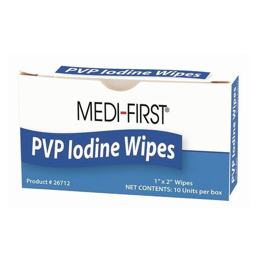 Med-First First Aid PVP Iodine Wipes 10 Count/Box - BHP Safety Products
