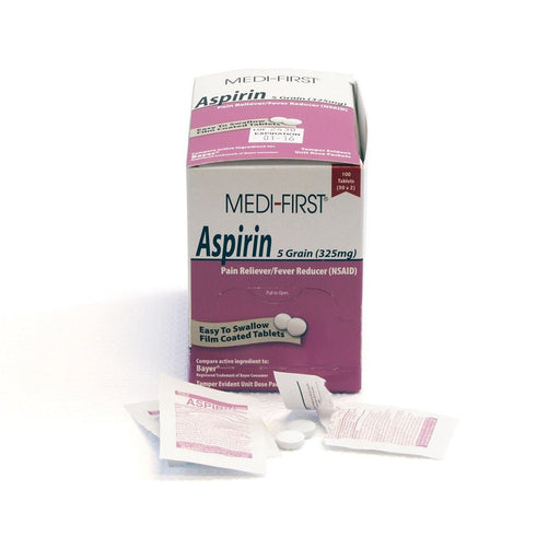 Medi-First Aspirin for Pain Relief and Headaches, 100 Tablets - BHP Safety Products