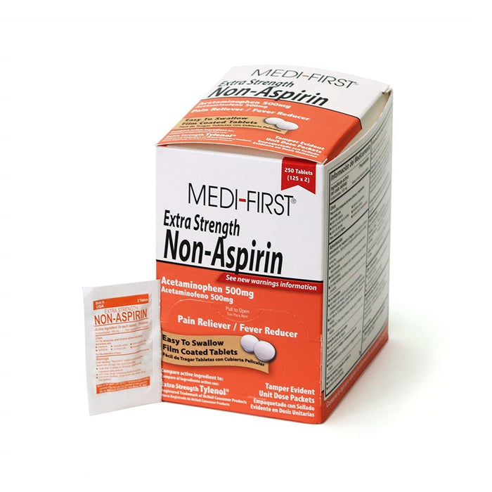 Medi-First Extra Strength Non-Aspirin 500mg Acetaminophen, 250 Tablets - BHP Safety Products