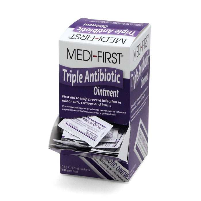 Medi-First Triple Antibiotic Ointment 144 / .05gm Packets per Box - BHP Safety Products