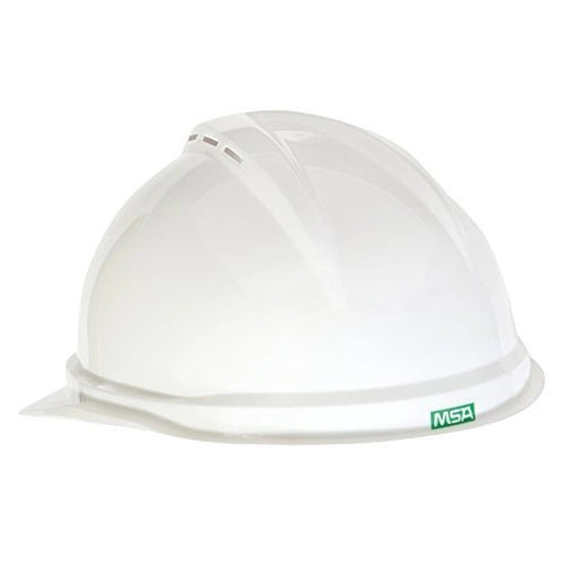 MSA V-Gard 500 Cap Style Hard Hat, White Vented with 4-Point Fas-Trac III Suspension, 10034018 - BHP Safety Products