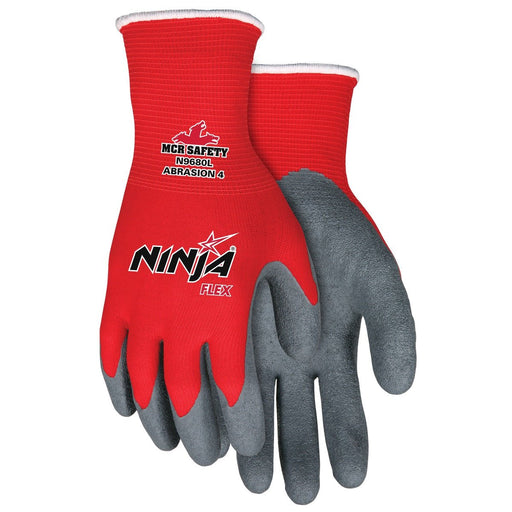 Ninja Flex Work Gloves, 15 Gauge Red Nylon Shell, Gray Latex Palm and Fingers, N9680 - BHP Safety Products