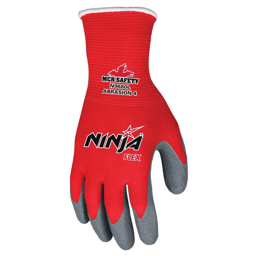 Ninja Flex Work Gloves, 15 Gauge Red Nylon Shell, Gray Latex Palm and Fingers, N9680 - BHP Safety Products