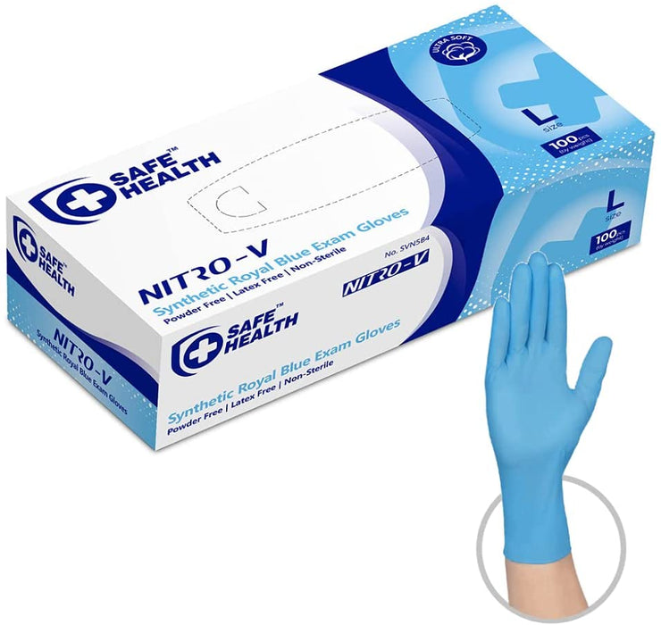 Nitro-V 5 Mil Vinyl Compound Disposable Gloves, Blue, Examination Grade - BHP Safety Products