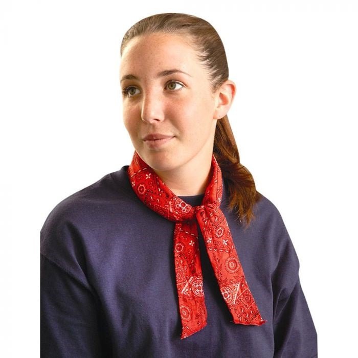 Occunomix 940B100-ASST MiraCool Cooling Bandana, Assorted Colors, Pack of 100 (34 Navy, 22 Blue Denim, 22 Cowboy Red, 22 Cowboy Blue) - BHP Safety Products