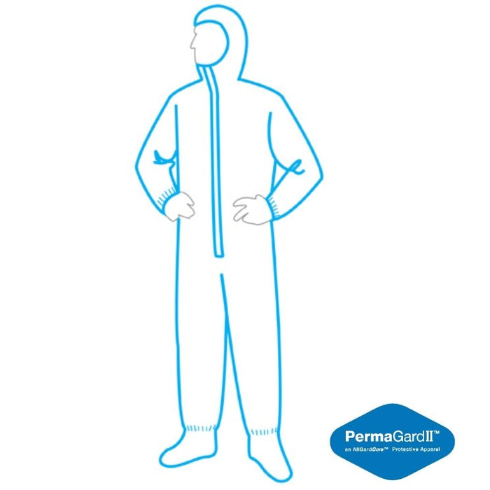 PermaGuard II Dispoable Coverall with Zipper Front, Elastic Wrists and Ankles with Attached Hood, C18127 - BHP Safety Products