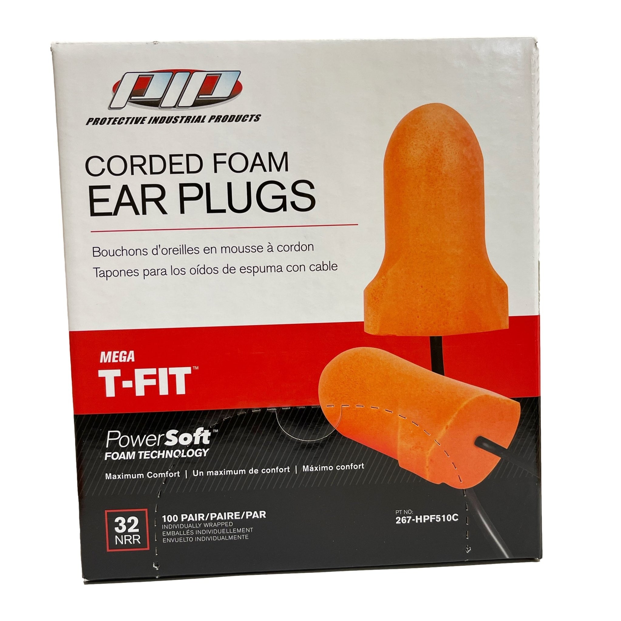 PIP Mega T-Fit T-Shape Disposable Soft Polyurethane Foam Ear Plugs, Co ...