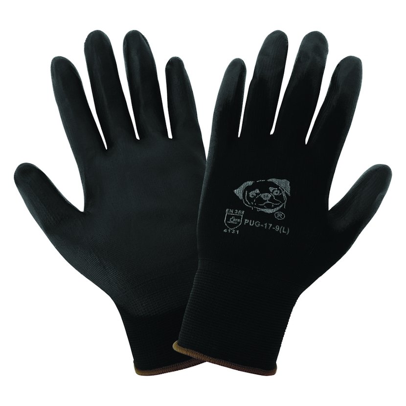 PUG-17 Lightweight Seamless General Purpose Polyurethane Coated Work Gloves, Black - BHP Safety Products