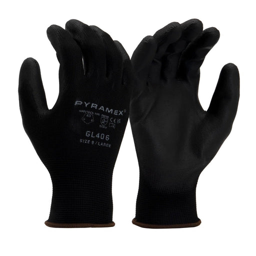 Pyramex Black PU Polyurethane Coated Work Gloves, 13 Gauge, GL406 (12 Pair) - BHP Safety Products
