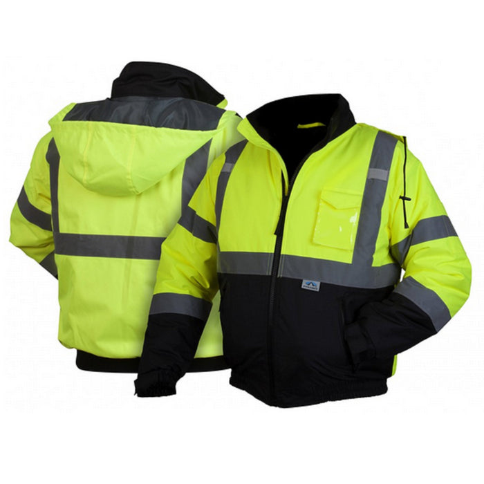 Pyramex Hi-Vis Lime Bomber Jacket with Refelctive Winter Beanie Cap - BHP Safety Products