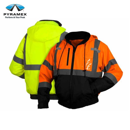 Pyramex RJ31 Series Bomber Jacket with Zip Out Polar Fleece Liner, 2" Silver Reflective Striping, Insulated, ANSI Type R Class 3 - BHP Safety Products