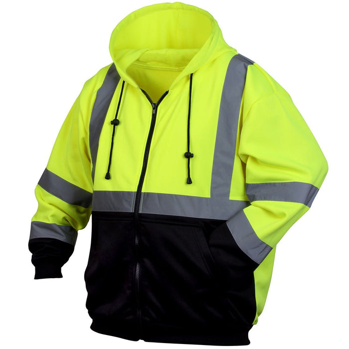 Pyramex RSZH3210 Type R Class 3 Black Bottom Full-Zip Safety Sweatshirt/Hoodie - Yellow/Lime with Company Logo - BHP Safety Products