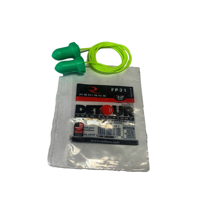 Radians Detour FP31, Green Corded Foam Earplugs NRR (Noise Reduction Rating) 32 Decibels - BHP Safety Products