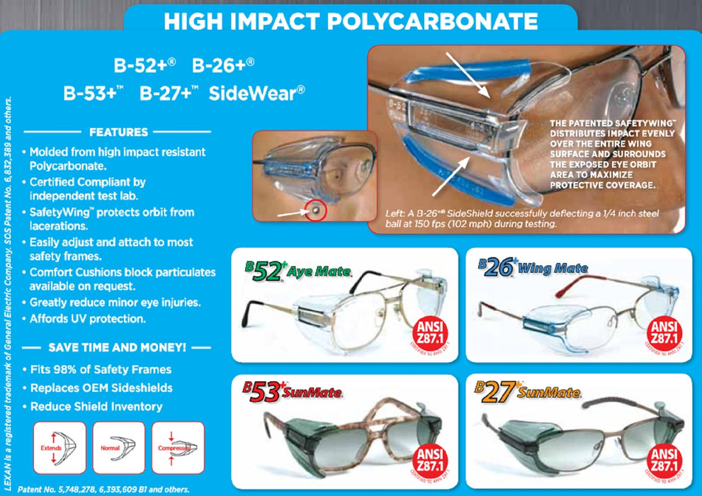 Safety Optical B-26 Side Shields for Small and Medium Prescription Frames - BHP Safety Products