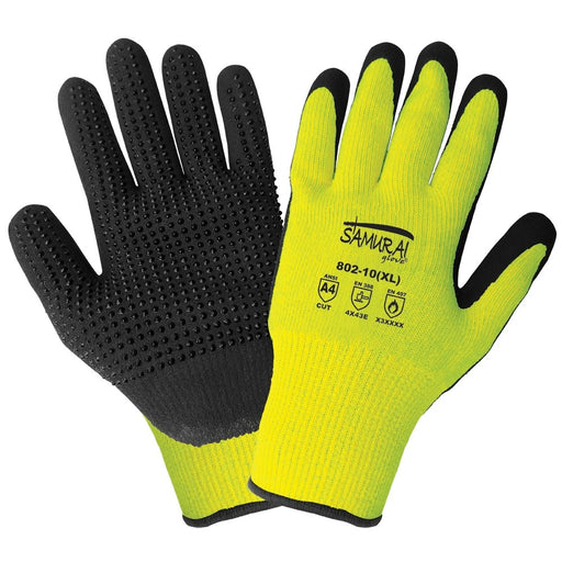 Samurai Glove 802, High-Visibility ANSI A4 Cut, Abrasion, Puncture, and Heat Resistant Dotted Palm Work Gloves, 1 Pair - BHP Safety Products