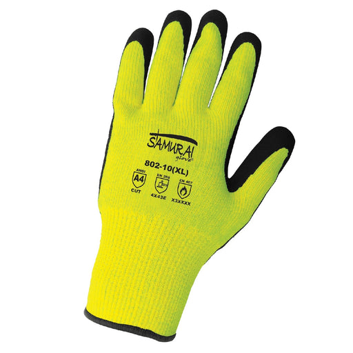 Samurai Glove 802, High-Visibility ANSI A4 Cut, Abrasion, Puncture, and Heat Resistant Dotted Palm Work Gloves, 1 Pair - BHP Safety Products
