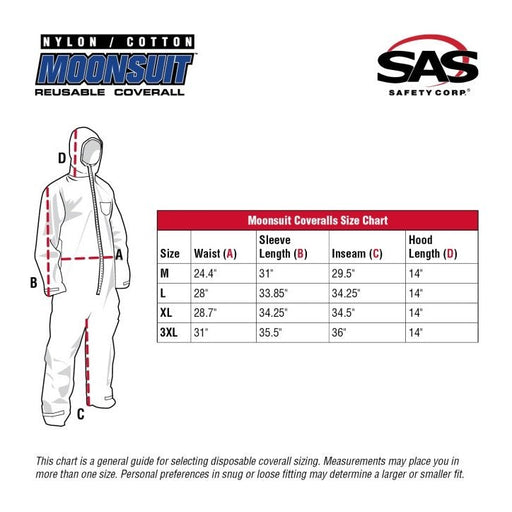 SAS Moonsuit Nylon / Cotton Reusable Coverall, Hooded with Elastic Waist & Full Zipper, 1 Each - BHP Safety Products