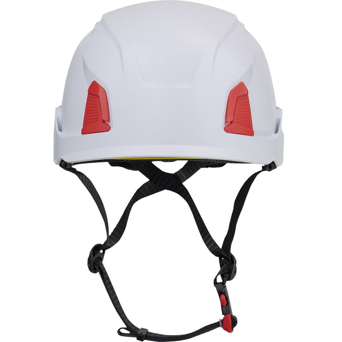 Traverse Industrial Climbing Helmet with ABS Shell, EPS Foam Impact Liner, HDPE Suspension, Wheel Ratchet Adjustment and 4-Point Chin Strap, White - BHP Safety Products