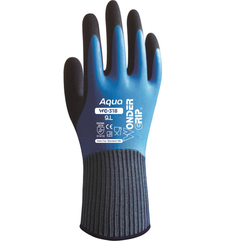 Wonder Grip WG-318 Aqua, 100% Waterproof Work Gloves, Double Dipped La –  BHP Safety Products